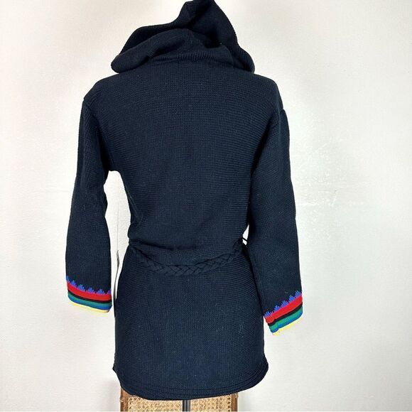 Vintage 70s Rainbow Boho Hippie Hoodie Cardigan Bell Sleeves Cape Sweater Donna - Picture 8 of 10